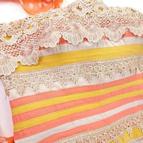 Minuet Strapless Embroidered Orange Tan Striped Dress Sz M - Picture 9 of 15